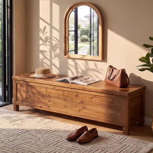 Solid wood storage bench - wood,